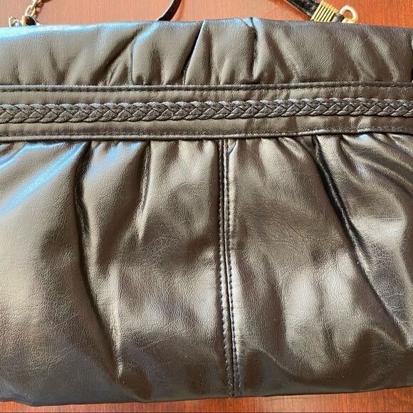 Holiday Fair 2 Pocket Purse w/ Braided Accent & Detachable Strap - Black & Gold - Picture 2 of 11